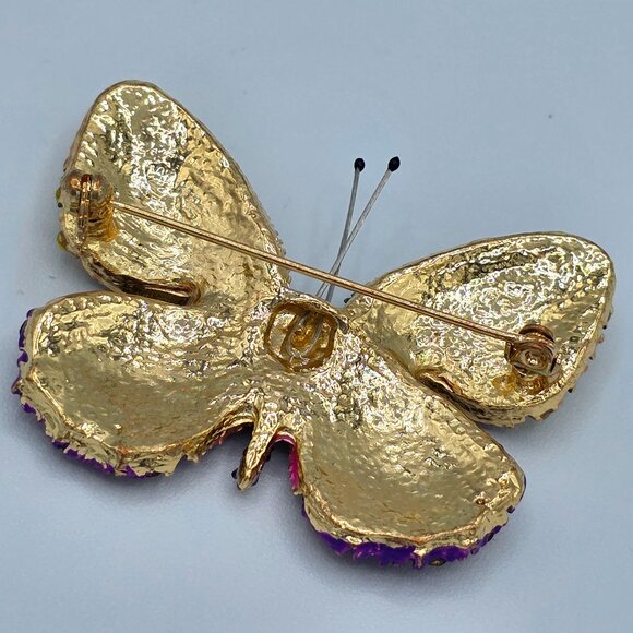 Stunning BUTTERFLY Pave' Multi Color Rhinestones Brooch Pin Pink, Purple, Green - Picture 9 of 10
